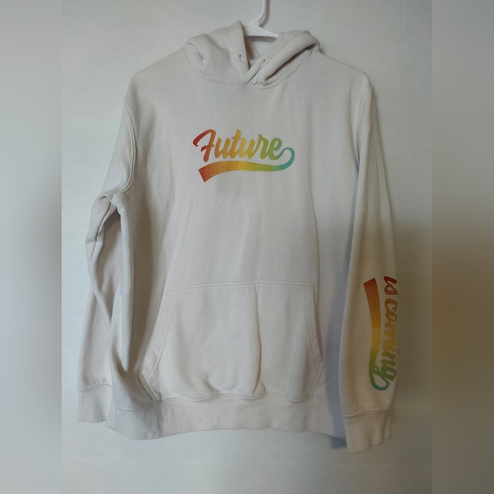 Forever 21 Hoodie, Men's White Future Forever21 Hoodie, Size Medium